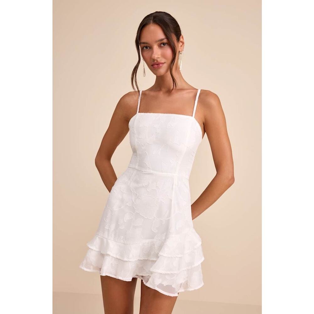Lulu's White Floral Tiered Mini Dress